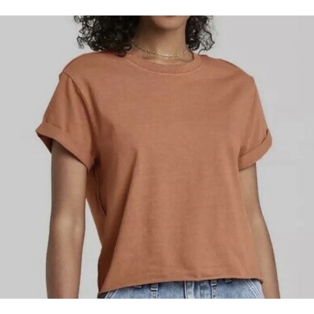 Wild Fable Women's Rust Brown Orange Cropped Short Sleeve Crew Neck T-Shirt Top